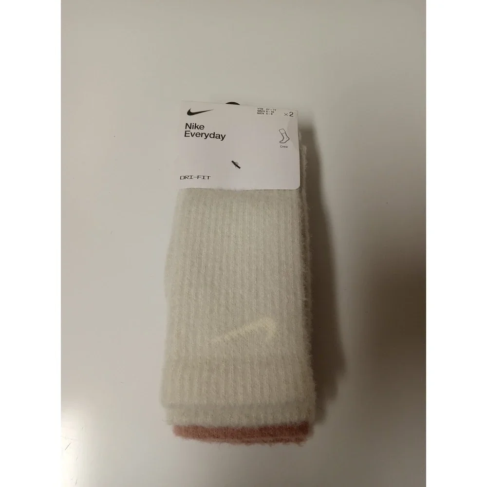 Nike Cozy Crew Socks M 6-8 W 6-10 Pink Brown‎ Cream 2 Pairs